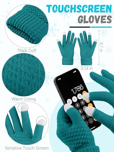 LOROME Winter Beanie Hat Scarf Gloves, Warm Fleece Knit Neck Scarf Set Gift - color: Blue Green