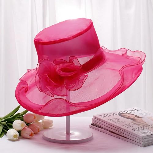 Derby Hats for Women 2026 Women's Elegant Organza Kentucky Fascinator for Church, Tea Party, Weddings Hats - color: Hat2-rose Pink