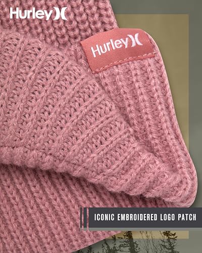 Hurley Womens Caylin Ribbed Cable Knit Beanie with Visor - color: Mauve