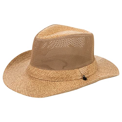 Wide Brim Straw Panama Hat Fedora Beach Sun Hat UPF50+ Unisex Fishing Hats - color: Khaki