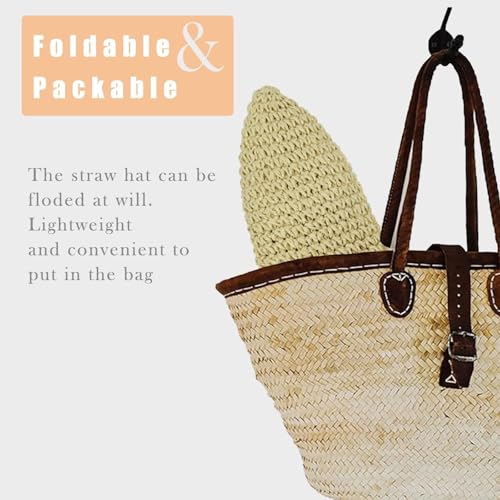 Floppy Straw Sun Hat Foldable Hand-Woven Crochet Straw Hats Outdoor Summer Beach Headwear for Women Girl Beige