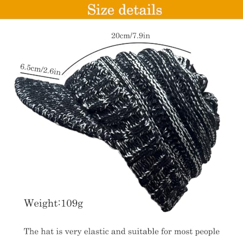 XYIYI Beanie Tail Winter Warm Knit Messy High Bun Ponytail Hats Visor Beanie Cap - color: A Black White