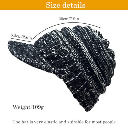 XYIYI Beanie Tail Winter Warm Knit Messy High Bun Ponytail Hats Visor Beanie Cap - color: A Black White