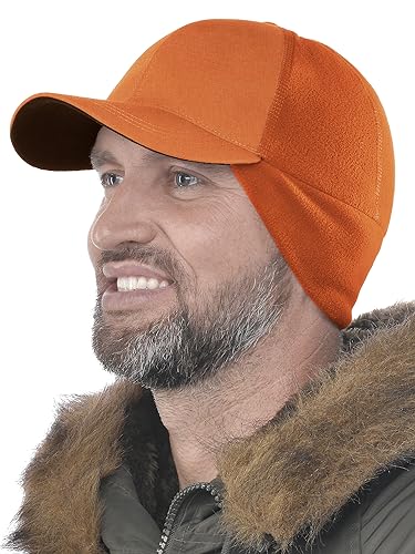 2SBR 2SABERS Mens Winter Hat with Earflaps and Visor - Warm Trucker Baseball Cap Hat - color: Blaze Orange, size: Large