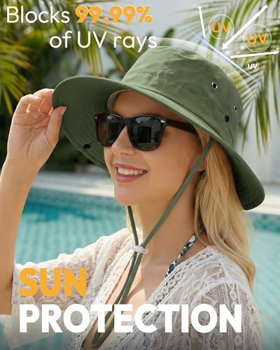 Women Sun Hat with Ponytail Hole Wide Brim Bucket Sun Protection for Summer - color: Green