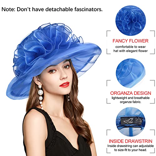2026 Derby Hats for Women Ladies, Classy Organza Sun Hat, Church Tea Party Wedding Kentucky Fascinator Hat - color: 3a-4541-royal Blue