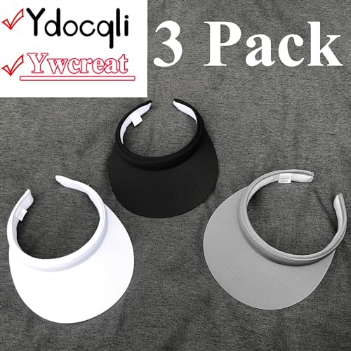 3 Pack Sports Sun Visor Hat Women Men Adjustable Clip On Visors Outdoor Golf Beach Cap - color: Black, White, Grey