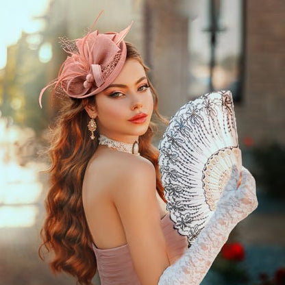 Zinniday Fascinator Tea Party Hat - 2026 Derby Pillbox Kentucky Hat for Women (7.87x5.9inch) - color: Pink