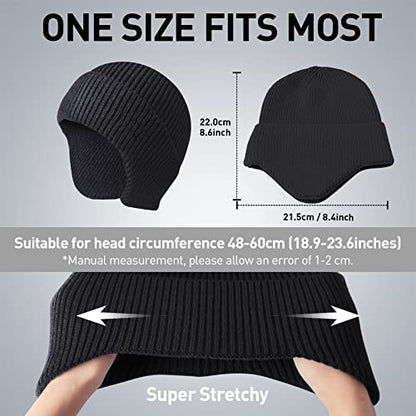 Arcweg Beanie with Earflap for Men Women Winter Warm Thermal Hats Stocking Cap Toboggan Outdoor Hat - color: Black+black