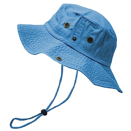 Glory Max Washed Cotton Bucket Hat with Chin Strap Fishing Sun Safari Boonie Cap - color: Baby Blue, size: Small-Medium