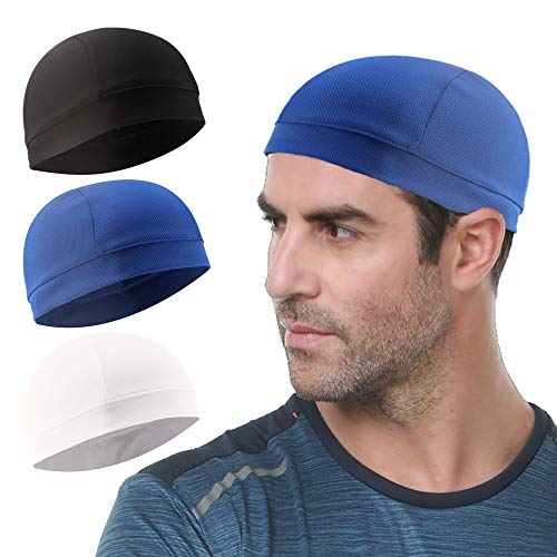 3 Pack Cooling Skull Cap Helmet Liner Sweat Wicking Breathable Hat for Men - color: Black,royal Blue,white
