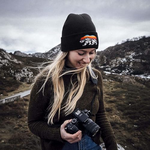 Knit Winter Beanie Hats for Men Women Cuffed Skull Cap with Mountain Embroidery Outdoor Christmas & New Year Gifts - color: Bear/Black