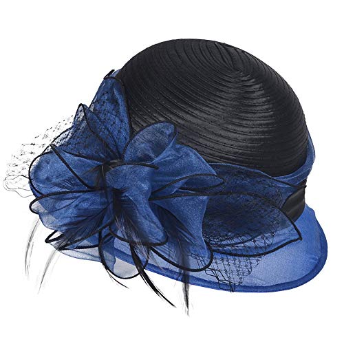 Janey&Rubbins Women's Two-Tone Bowler Cloche Hat for Derby Day, Church, Wedding, Party, Formal Events - color: Blue/Black