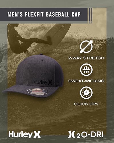 Hurley Mens Baseball Cap Moisture-Wicking Flexfit Curved Bill Fitted Hat - color: Dark Grey, size: Large-X-Large