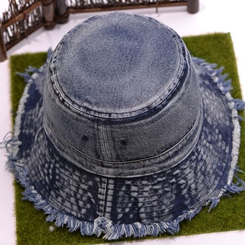 Cotton Denim Distressed Bucket Hat, Sun Hat, Hat for Men and Women - color: Blus