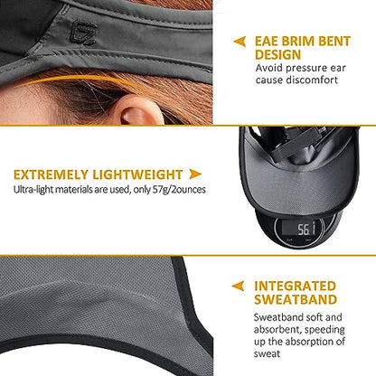 GADIEMKENSD Foldable Sun Visor Hat UPF 50+ Lightweight Adjustable - color: Black Dark Gray