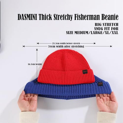 Fisherman Beanie Hats for Men Women,Knit Trawler Skull Cap,Watch Cap,Spring Fall Winter Warm Short Hats - color: (Thick Stretchy)-beige-m