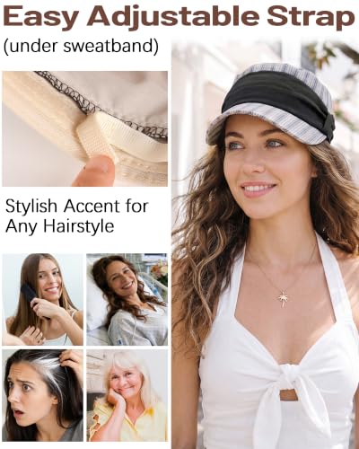 Women Linen Blend Newsboy Hat Lightweight Breathable Flat Top Summer Cap - color: Black
