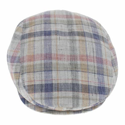 Hats in the Belfry Italia Men's Flat Cap, 100% Linen, Blue Brown Cream Plaid, Made in Italy, Newsboy Style, Casual Wear - color: Pink Plaid, size: Medium