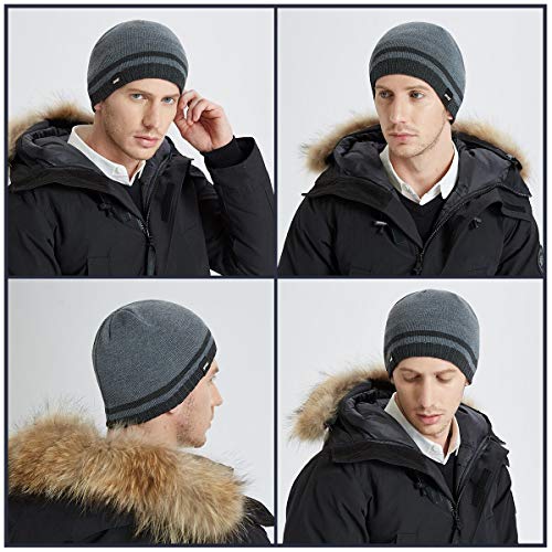 Mens Winter Beanie Hat Warm Knit Cuffed Plain Toboggan Ski Skull Cap (3 Patterns) - color: A2-grey