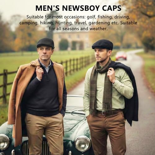 meioro Mens Cotton Newsboy Hat Adjustable Soft Fit Flat Cap for Men - color: Black