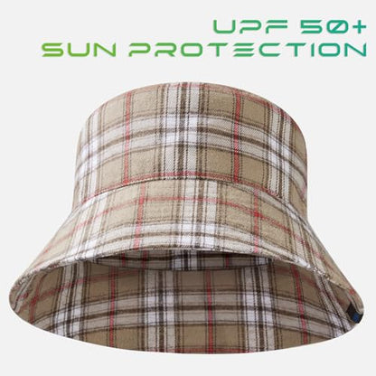 UPF 50+ Reversible Sun Hat - color: Khaki Plaid, size: Large