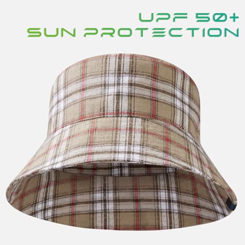 UPF 50+ Reversible Sun Hat - color: Khaki Plaid, size: Medium
