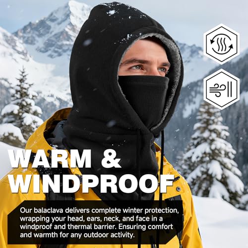 Winter Balaclava Ski Face Mask: Men Women Warm Windproof Face Cover Hat - color: Black & Grey-2 Packs-lined