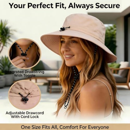 Honnesserry Bucket Hats for Woman Men Outdoor UV Sun Protection Hat Nylon - color: Beige