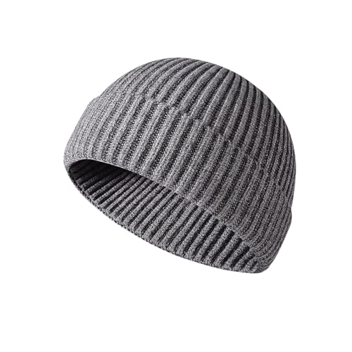 Fisherman Beanie for Men Knit Trawler Beanie Short Cuffed Watch Cap for Men Women - color: Grey