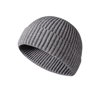 Fisherman Beanie for Men Knit Trawler Beanie Short Cuffed Watch Cap for Men Women - color: Grey