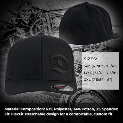 Horned D Flex Fit 6-Panel Men's Cap – Pull-On Baseball Hat with Curved Bill, Cotton/Poly/Spandex Blend – Black - size: XX-Large