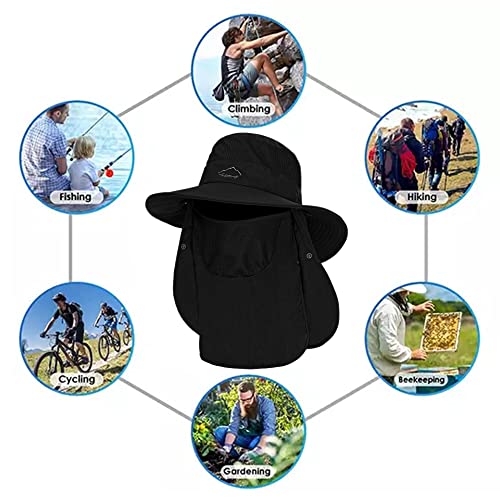 Fishing Hat for Men, Outdoor 3 in 1 Sun Hat Summer Safari Boonie Cap - color: Black