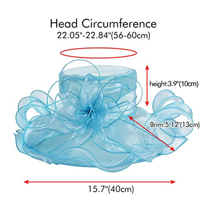 2026 Derby Hats for Women Ladies, Classy Organza Sun Hat, Church Tea Party Wedding Kentucky Fascinator Hat - color: C4062-light Blue