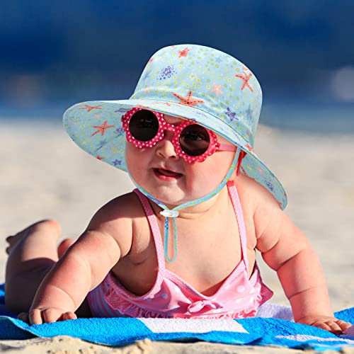 Sarfel Baby Sun Hat Summer Baby Boy Hats UPF 50+ Sun Protection Toddler Hat Bucket for Baby Girl Adjustable Kid Cap - color: Blue Starfish, size: 12-24 Months