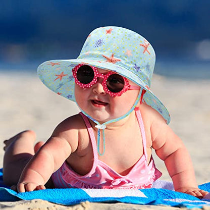Sarfel Baby Sun Hat Summer Baby Boy Hats UPF 50+ Sun Protection Toddler Hat Bucket for Baby Girl Adjustable Kid Cap - color: Blue Starfish, size: 12-24 Months