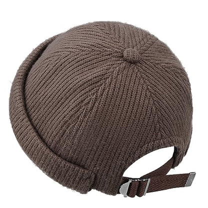 Clakllie Warm Brimless Hat Knitted Skull Cap Docker Hat Soft Beanie Worker Hat Rolled Cuff Sailor Fisherman Leon Hat - color: S-dbh04-brown