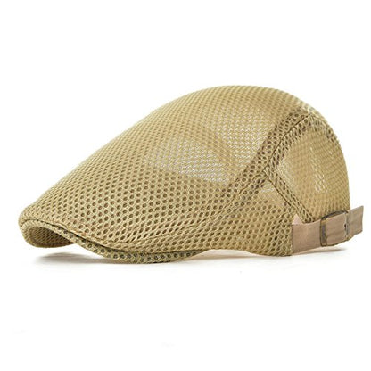 VOBOOM Men Mesh Newsboy Flat Cap Ivy Cabbie Newsboy Cap - color: Khaki