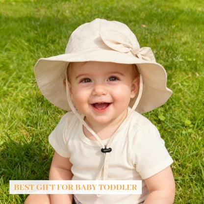 Baby Girl Sun Hat with UPF 50+ Outdoor Adjustable Beach Hat with Wide Brim Bucket Hats - color: Beige, size: 2-3T