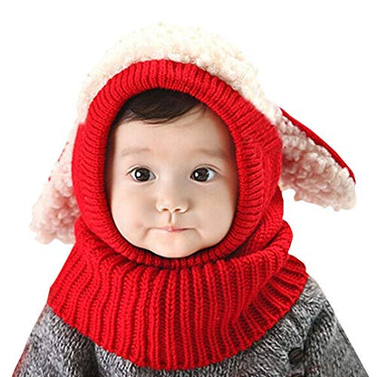 Scarf Woolen Earflap Hood Warm Skull Knit Caps，Crochet Earflap Pilot Hats Beanie Cap for Toddlers Baby Girls and Boys - color: Hat4-red