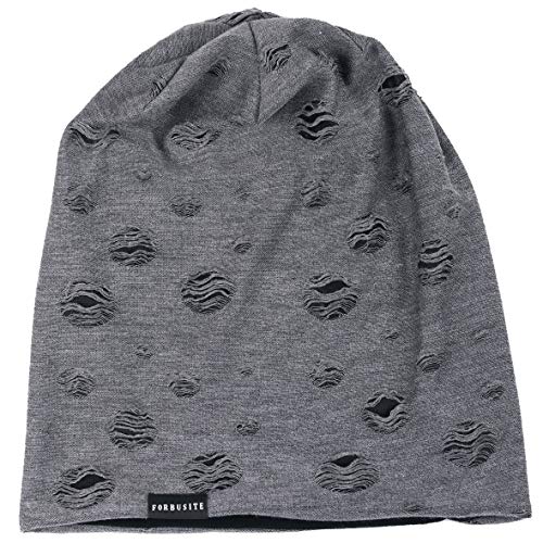 VECRY Men Slouch Hollow Beanie Thin Summer Cap Skullcap - color: Print Grey