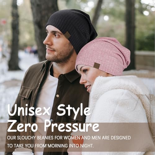 HAMUNI Slouchy Beanie for Men Women Soft Lightweight Chemo Headwear - color: Peach Pink