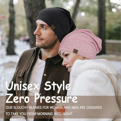 HAMUNI Slouchy Beanie for Men Women Soft Lightweight Chemo Headwear - color: Peach Pink