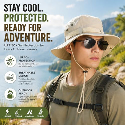 Taeku Sun Hat, Unisex Wide Brim Bucket Hat Sun Protection Cap Breathable Boonie Hat for Fishing Hiking Gardening Safari - color: Beige