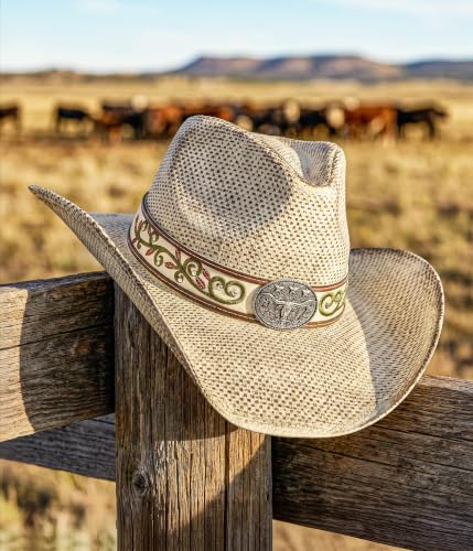 FLUFFY SENSE. Cowboy Hats for Women and Men - Distressed Straw Western Hat with Shapeable Brim for Cowboys and Cowgirls - color: Distressed Cream White