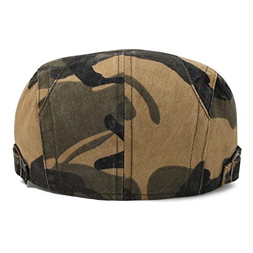 VOBOOM Men Cotton Newsboy Beret Hat Duckbill Buckle Cabbie Cap - color: Brown Camouflage