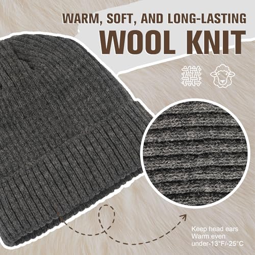 MIG4U Beanie Hat Wool Knitted Fleece Lined, Warm Soft Coral Thick Cuffed Beanie Cap, Classic Double-Layers Winter Hat