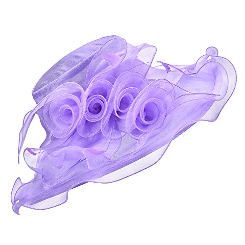 Lawliet Womens Flower Wedding Occasion Wide Brim Church Dress Sun Hat A341 - color: Light Purple, size: One Size