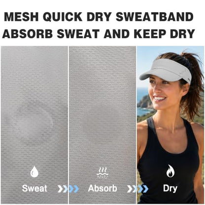 Sun Visor Caps Foldable Brim Adjustable Visor Hats for Women Men - color: 2# Lightgrey