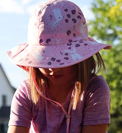 icolor Kids Sun Hat UPF50+ Sun Protection Bucket Hat Toddler Summer Beach Play Hats with Neck Flap for Girl Boy Ages 3~10 - color: Cute Rabbit